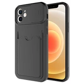 Apple iPhone 12 Kılıf Kartlıklı Lens Kapatmalı Kapak - 1
