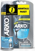 Arko Men T3 Pro 3 Bıçaklı Tıraş Bıçağı 3'lü & Cool Tıraş Köpüğü 200 ml Avantaj Paketi - 1