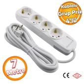 Kablolu 4'lü Topraklı Grup Priz Fiş Çoğaltıcı 7 Metre Çoklu Uzatma Kablosu Anahtarsız thumbnail 1