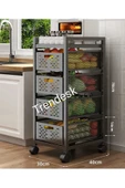 TRENDESK 4  Katlı Metal Siyah Çok Amaçlı Patates Soğan Sebze Meyve Sepeti Sebzelik Tekerlekli - 1