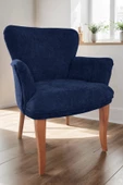 Nemeron Kollu Berjer Havlu Kumaş Teddy Kumaş Çay Seti Cafe Otel Tekli Koltuk - Lacivert - 1