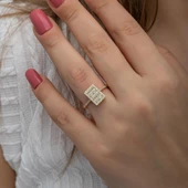 Dik Dikdörtgen Zirkon Taşlı Zincir Motifli Gümüş Tektaş Yüzük thumbnail 8