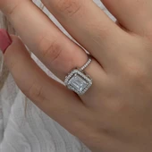 Zirkon Baget Taşlı Gümüş Tektaş Yüzük thumbnail 7