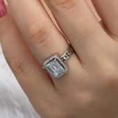 Baget Zirkon Taşlı Zincir Motifli Gümüş Tektaş Yüzük thumbnail 5