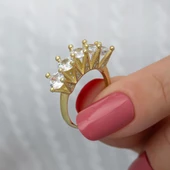 Kraliçe Taçı Altın Kaplama Gümüş Beştaş Yüzük thumbnail 1