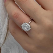 Oval Çiçek Desenli Gümüş Tektaş Yüzük thumbnail 6