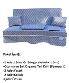 Mandaş Süngerli 2 Kişilik Salıncak Minder Seti (Pamuklu Kumaş)-Denizci Gri thumbnail 4