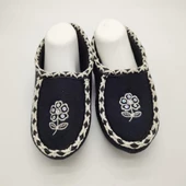 Örme Dikişli Çiçek Desenli Kadın Patik Siyah renk - 11