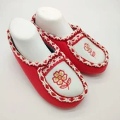 Çift Renk Örme Dikişli Çiçek Desenli Kadın Patik Turuncu renk - 11