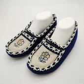 Çift Renk Örme Dikişli Çiçek Desenli Kadın Patik Mavi renk - 10