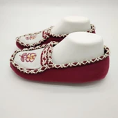 Çift Renk Örme Dikişli Çiçek Desenli Kadın Patik Bordo renk - 10