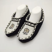 Çift Renk Örme Dikişli Çiçek Desenli Kadın Patik Siyah renk - 6