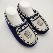 Çift Renk Örme Dikişli Çiçek Desenli Kadın Patik Mavi renk - 9