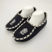 Örme Dikişli Çiçek Desenli Kadın Patik Siyah renk - 10