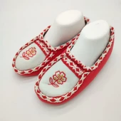 Çift Renk Örme Dikişli Çiçek Desenli Kadın Patik Turuncu renk - 12