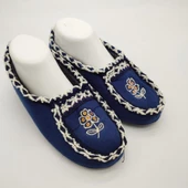 Örme Dikişli Çiçek Desenli Kadın Patik Mavi renk - 9