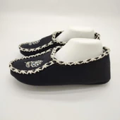 Örme Dikişli Çiçek Desenli Kadın Patik Siyah renk - 12