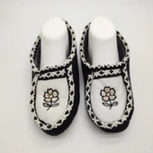 Çift Renk Örme Dikişli Çiçek Desenli Kadın Patik Siyah renk - 11