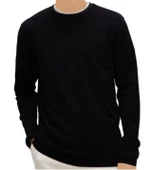 Erkek Uzun Kol Bisiklet Yaka Slimfit Likralı Düz Tişört Siyah - 1