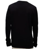 Erkek Uzun Kol Bisiklet Yaka Slimfit Likralı Düz Tişört Siyah - 2