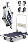 STAXX 300 Kg Kapasite Çelik Katlanır Platform 4 Tekerlekli Malzeme Koli Paket Taşıma El Arabası thumbnail 1