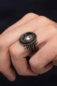 Pençe Motif Siyah Taşlı Taşlı 925 Gümüş Erkek Yüzük thumbnail 1