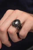 Pençe Motif Siyah Taşlı Taşlı 925 Gümüş Erkek Yüzük thumbnail 3