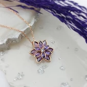 Vaoov 925 Ayar Gümüş Mor Taşlı Lotus Çiçeği Kolye thumbnail 5