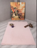 Dekoratif Tavşan Tüyü Ultra Yumuşak Peluş Kaymaz Halı Yolluk Pembe - 1