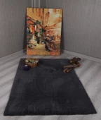 Dekoratif Tavşan Tüyü Ultra Yumuşak Peluş Kaymaz Halı Yolluk Antrasit - 1