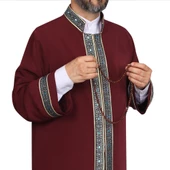 İmam Cübbesi Bordo - Biyeli Mavi Bordürlü - 6