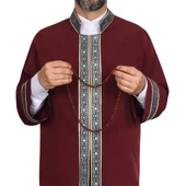 İmam Cübbesi Bordo - Biyeli Mavi Bordürlü - 1