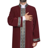İmam Cübbesi Bordo - Biyeli Mavi Bordürlü - 4
