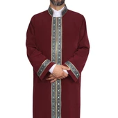 İmam Cübbesi Bordo - Biyeli Mavi Bordürlü - 5