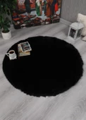 Dekoratif Tavşan Tüyü Ultra Yumuşak Peluş Yuvarlak Halı Siyah - 1