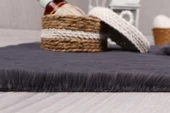 Dekoratif Tavşan Tüyü Ultra Yumuşak Peluş Yuvarlak Halı Antrasit - 5