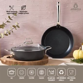 Amboss 3 Parça Dark Yanmaz Yapışmaz Titanyum Kaplama Tencere Tava Seti Kapaklı - 26 cm - 1