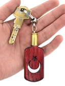 Maket Mermi Ahşap Anahtarlık - Ay Yıldız Künye - Kırmızı - 3