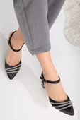 Tomiross Jolıe Kadın Siyah Saten Taşlı Şeffaf Topuklu Tarz Şık ve Rahat Stiletto Ayakkabı JOLIE-1408 - 2