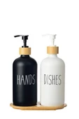 Digithome 2’li Ahşap Standlı Cam Sıvı Sabun ve Bulaşık Deterjanı Şişesi Sabunluk 500 Ml - E/6 C1-1-289 - 2