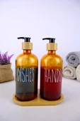 Digithome 2’li Ahşap Standlı Cam Sıvı Sabun ve Bulaşık Deterjanı Şişesi Sabunluk Amber 500 Ml - D/11 C1-1-289 - 3