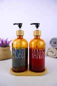 Digithome 2’li Ahşap Standlı Cam Sıvı Sabun ve Bulaşık Deterjanı Şişesi Sabunluk Amber 500 Ml - D/11 C1-1-289 - 5