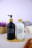 Digithome 2’li Ahşap Standlı Cam Sıvı Sabun ve Losyon Şişesi Sabunluk 500 Ml - E/6 C1-1-289 - 3