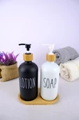 Digithome 2’li Ahşap Standlı Cam Sıvı Sabun ve Losyon Şişesi Sabunluk 500 Ml - E/6 C1-1-289 - 4