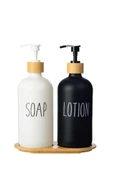 Digithome 2’li Ahşap Standlı Cam Sıvı Sabun ve Losyon Şişesi Sabunluk 500 Ml - E/6 C1-1-289 - 2