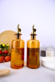 Digithome 2'li Cam Zeytinyağı ve Sıvıyağ Şişesi Otomatik Kapaklı Etiketli Yağdanlık Amber 500 Ml – I/8 C1-1-289 - 1