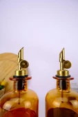 Digithome 2'li Cam Zeytinyağı ve Sıvıyağ Şişesi Otomatik Kapaklı Etiketli Yağdanlık Amber 500 Ml – I/8 C1-1-289 - 5
