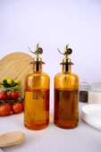 Digithome 2'li Cam Zeytinyağı ve Sıvıyağ Şişesi Otomatik Kapaklı Etiketli Yağdanlık Amber 500 Ml – I/8 C1-1-289 - 3