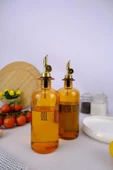 Digithome 2'li Cam Zeytinyağı ve Sıvıyağ Şişesi Otomatik Kapaklı Etiketli Yağdanlık Amber 500 Ml – I/8 C1-1-289 - 4