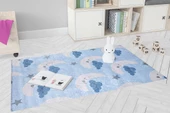 Çocuk Halısı ve Bebek Halısı Yıkanabilir Kaymaz Taban Bulutlar Mavi Dijital Baskı Halı HC010 - 8
